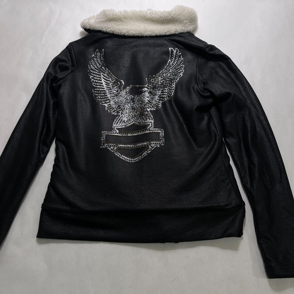 Harley Davidson Jacket Womens Size Small Black Sherpa Lined Eagle Crest Shield